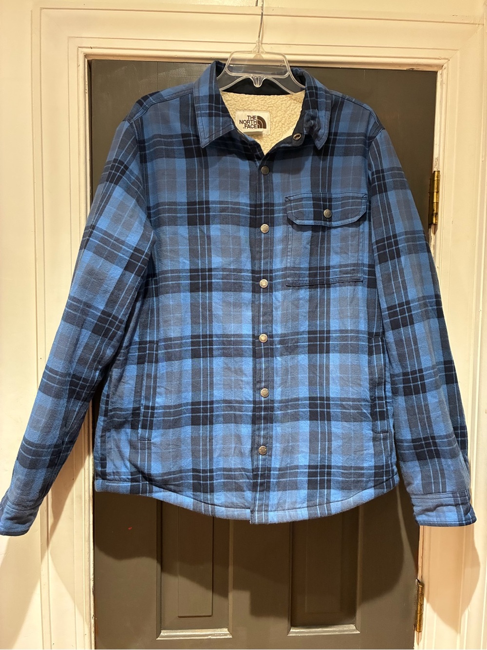 The North Face Men's Blue Plaid Sherpa Shirt Jacket